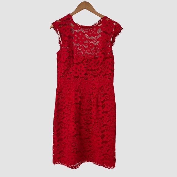 Shoshanna Red Lace Shift Knee Length Dress US 8 - Picture 1 of 7